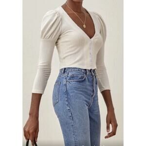 Reformation Ribbed Puffed Sleeve Blouse Size M *Like New*
